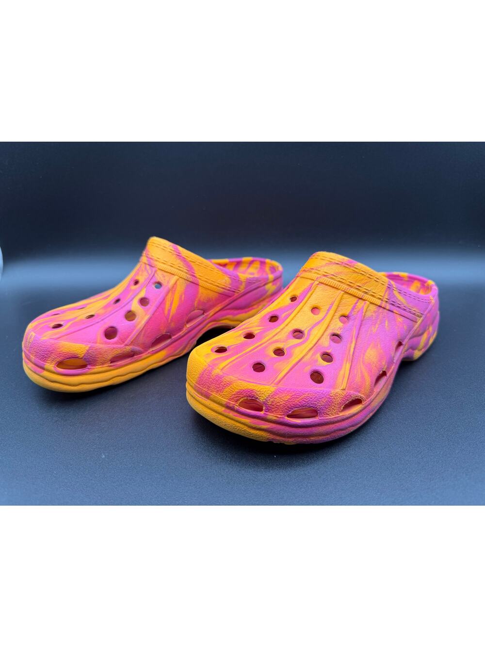 L.L. Bean Rubber Clogs Pink Orange Tie Dye Slip On Garden Shoes Girls Size 3
